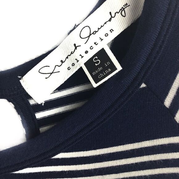 French Laundry Top Blue White Stripe Keyhole Back Short Sleeve Small - Picture 2 of 8